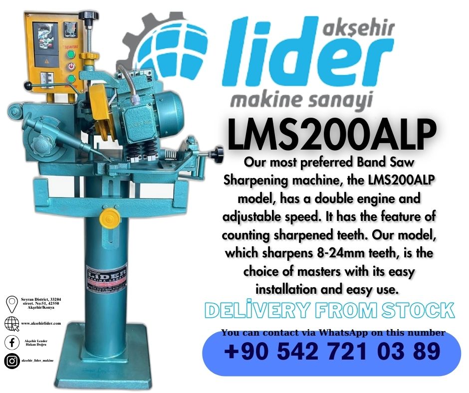 LMS200ALP HIZ DEVİR AYARLI VE DİŞ SAYICILI ŞERİT TESTERE BİLEME MAKİNESİ